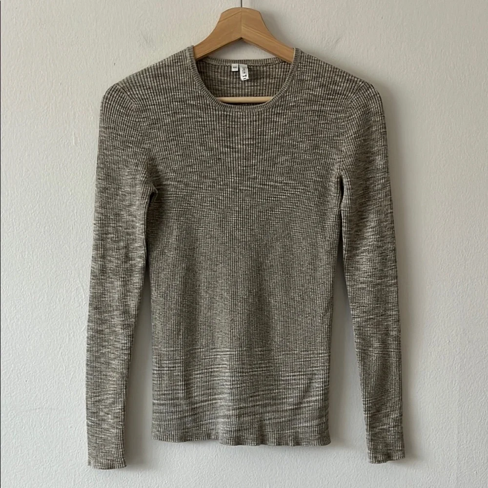 Tibi Printed Combed Cotton Sweater in Brown Crew Neck Fitted‎ Pullover size XXS